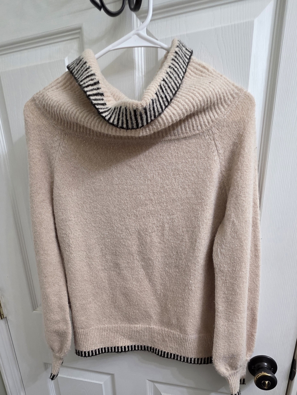 Altar'd State Cream Cowl Neck Sweater with Black Trim